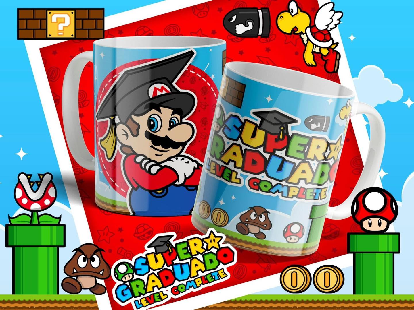 10 Tazas Mario Bros Graduados