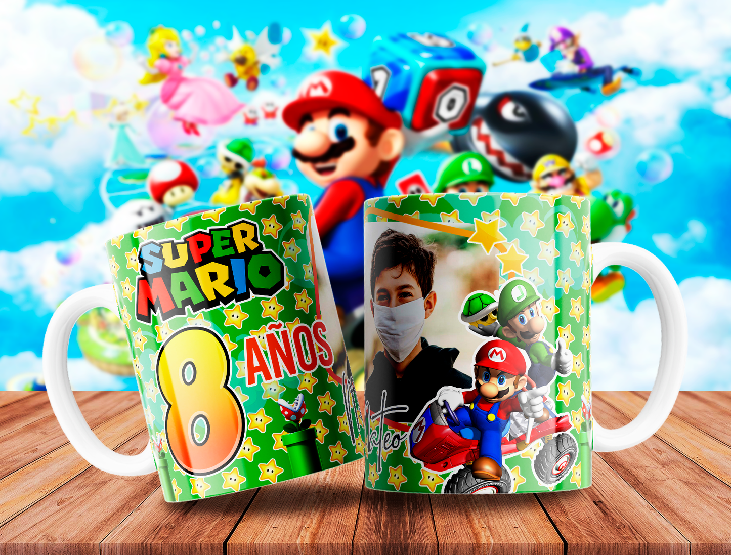 10 Tazas Mario Cumpleaños