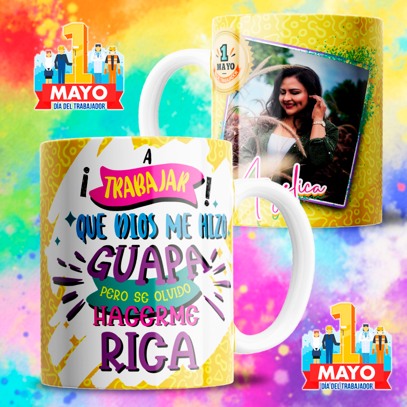 8 Tazas feliz día del trabajador con foto