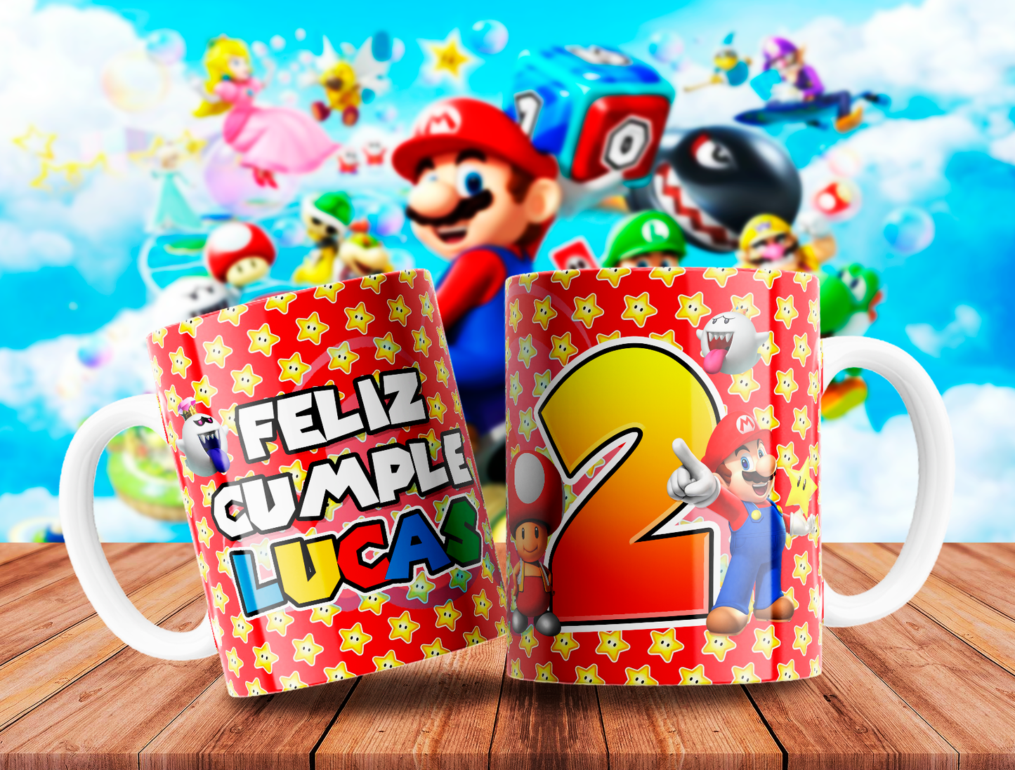 10 Tazas Mario Cumpleaños