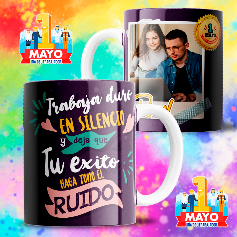 8 Tazas feliz día del trabajador con foto