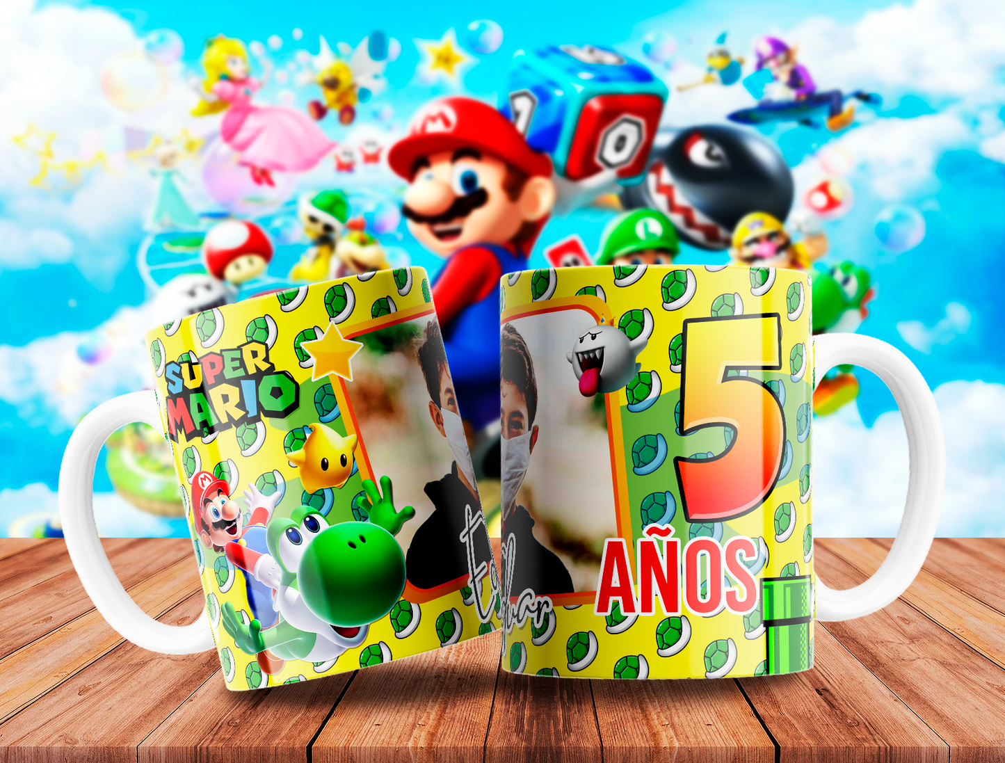10 Tazas Mario Cumpleaños