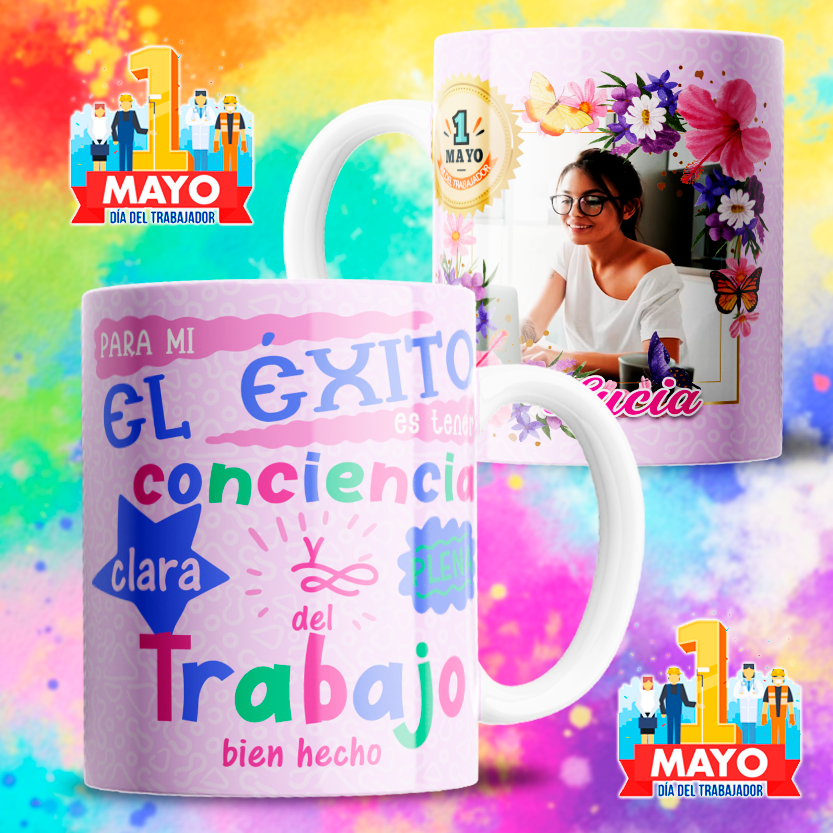8 Tazas feliz día del trabajador con foto