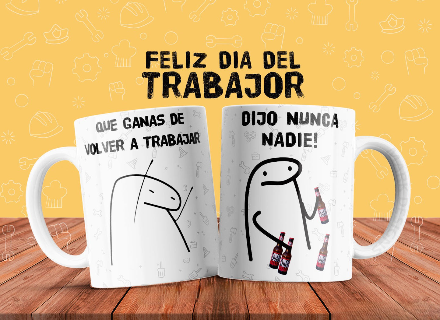 10 Tazas día del trabajador flork, simpsons, don ramon