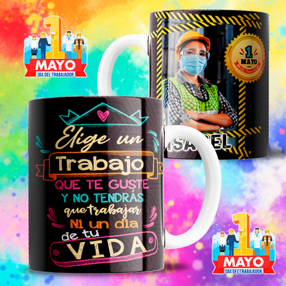 8 Tazas feliz día del trabajador con foto