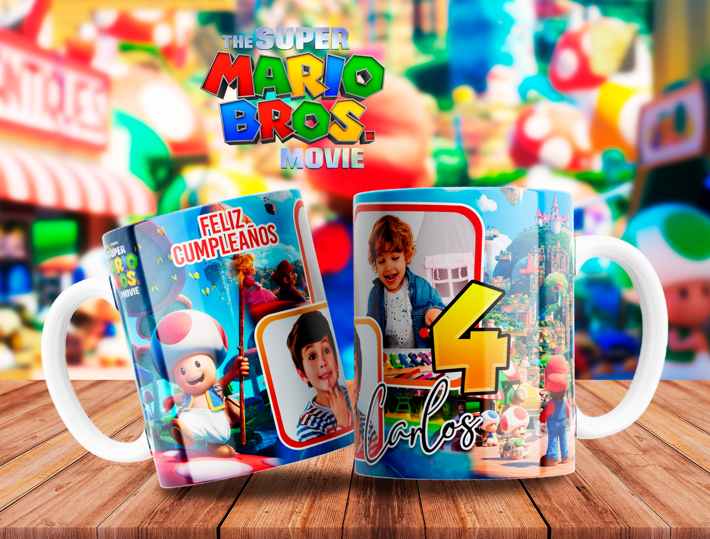 10 Tazas Mario Bros Cumpleaños con Foto