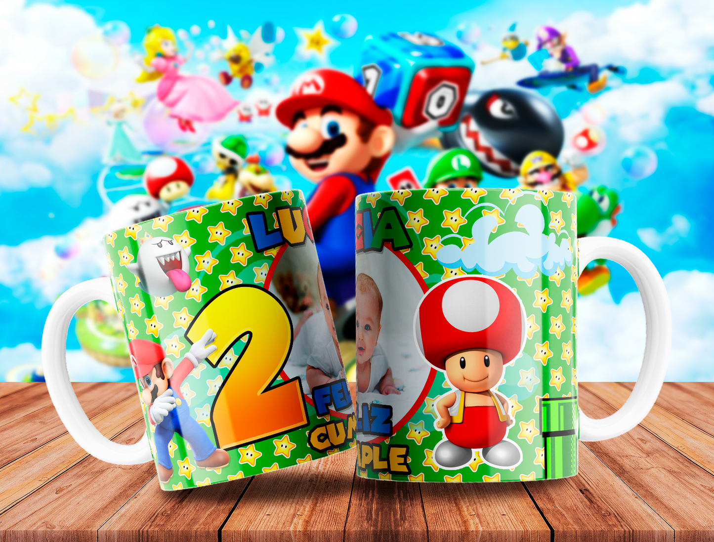 10 Tazas Mario Cumpleaños
