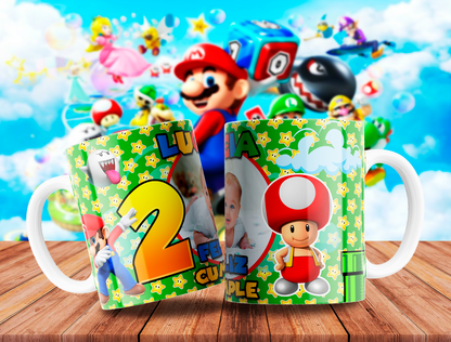 10 Tazas Mario Cumpleaños