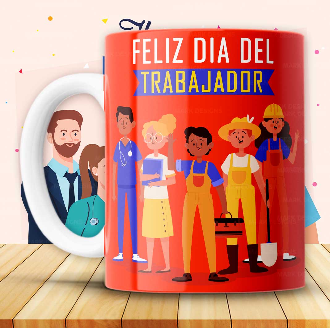 8 Tazas feliz día del trabajador