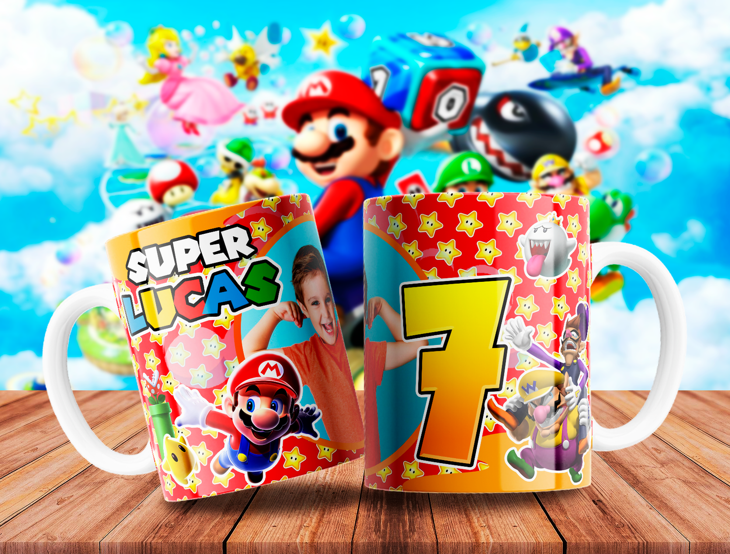 10 Tazas Mario Cumpleaños