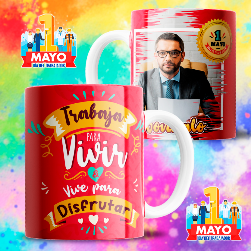 8 Tazas feliz día del trabajador con foto
