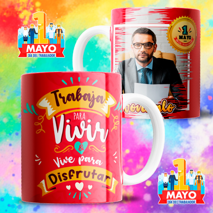 8 Tazas feliz día del trabajador con foto