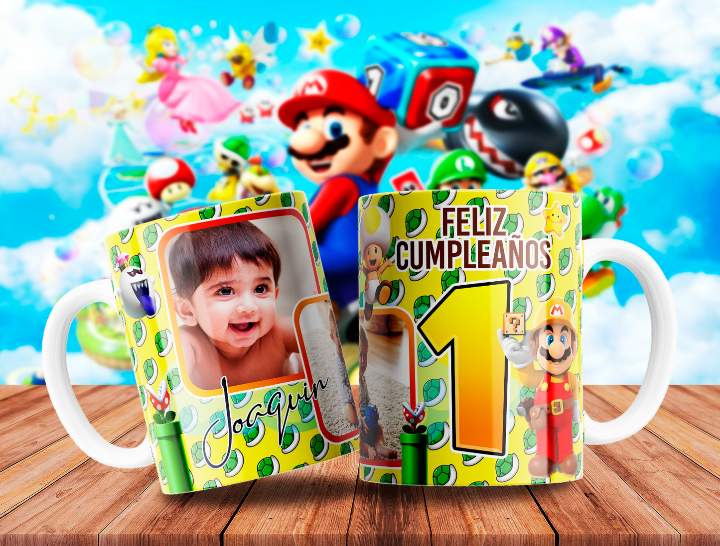 10 Tazas Mario Cumpleaños