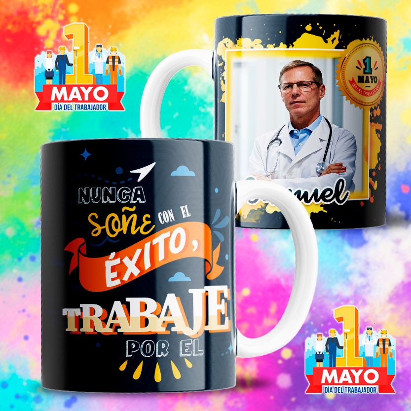 8 Tazas feliz día del trabajador con foto
