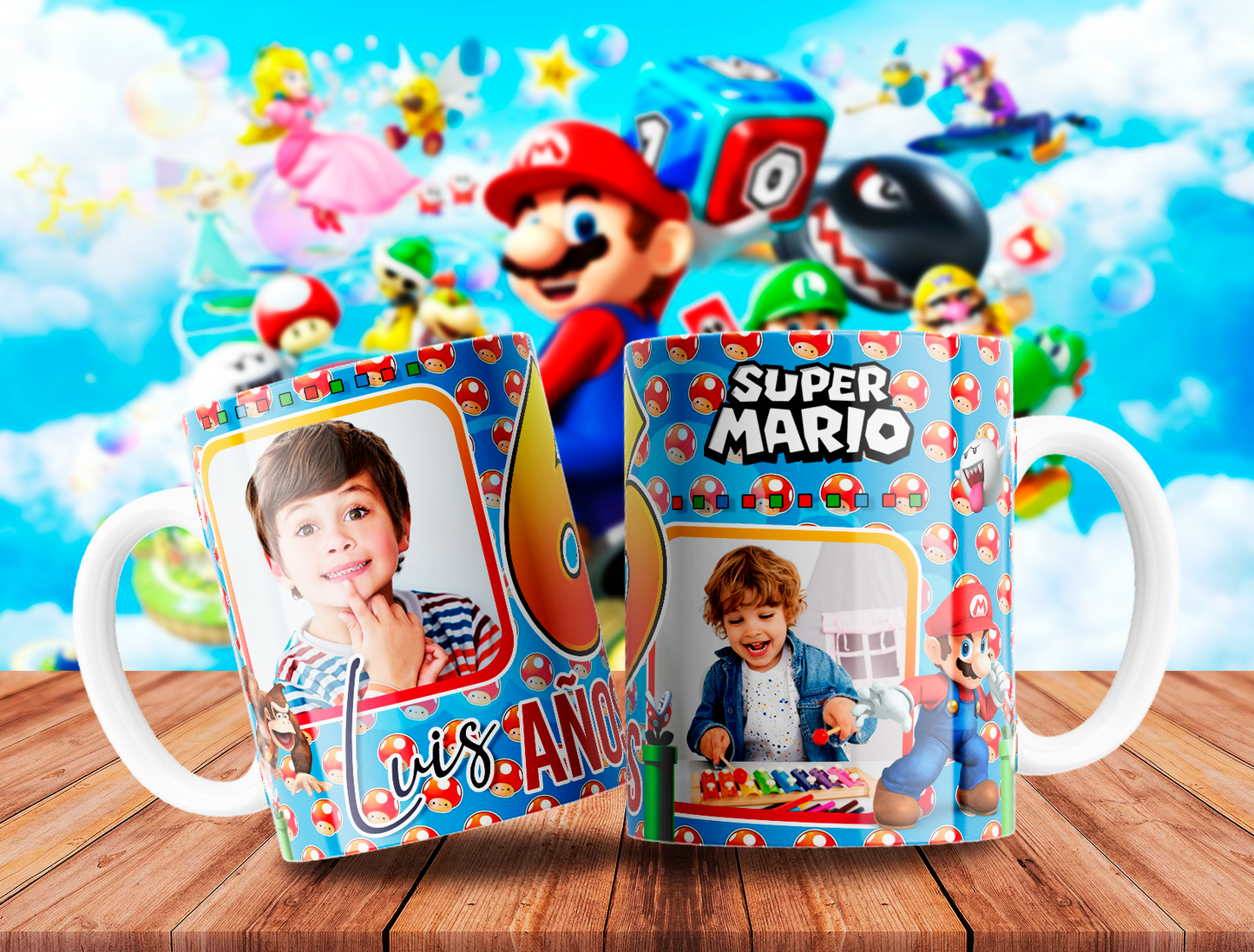 10 Tazas Mario Cumpleaños