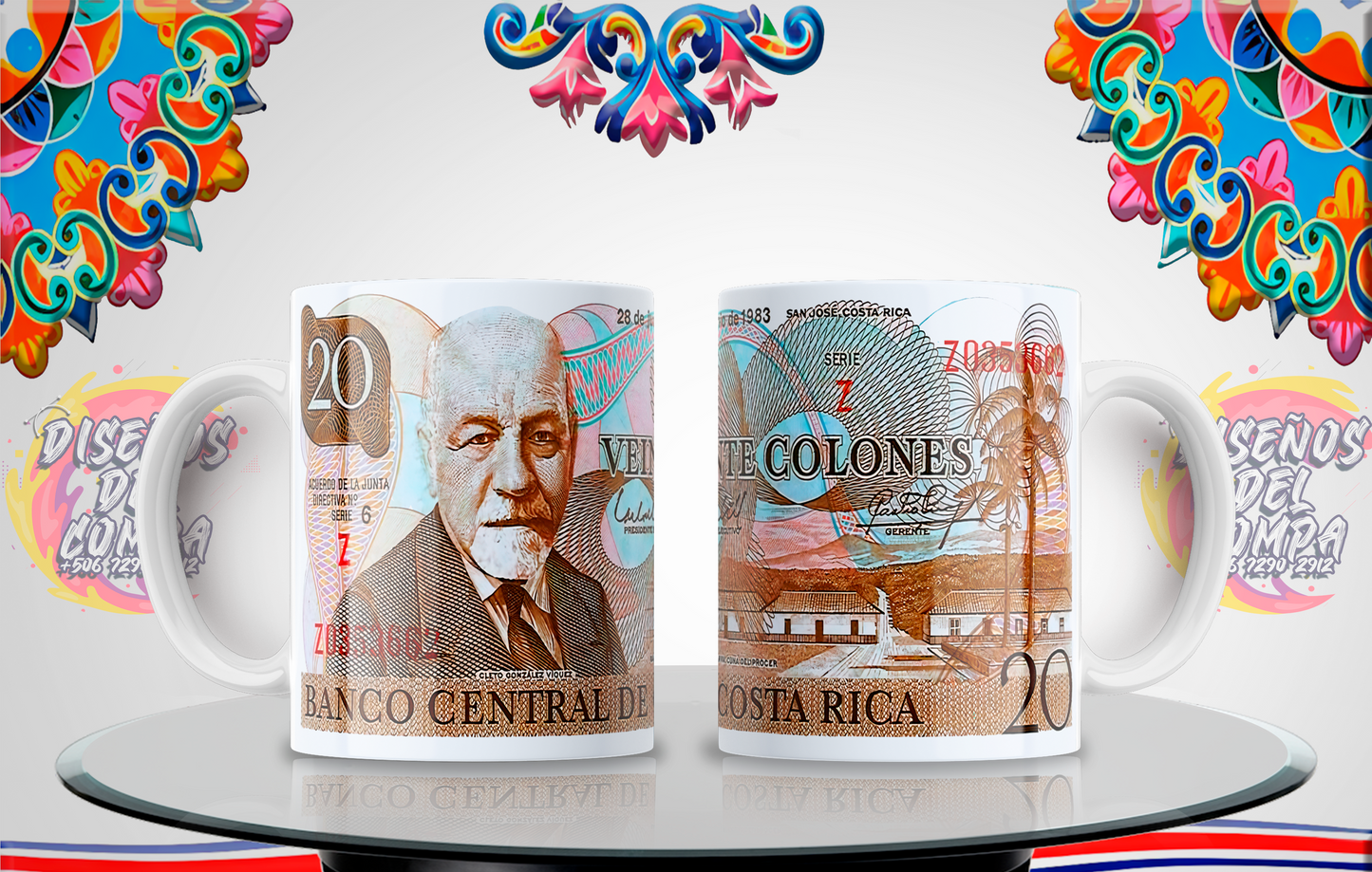 Cups, Old Banknotes, Costa Rica