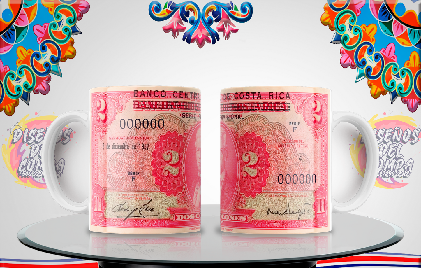Cups, Old Banknotes, Costa Rica