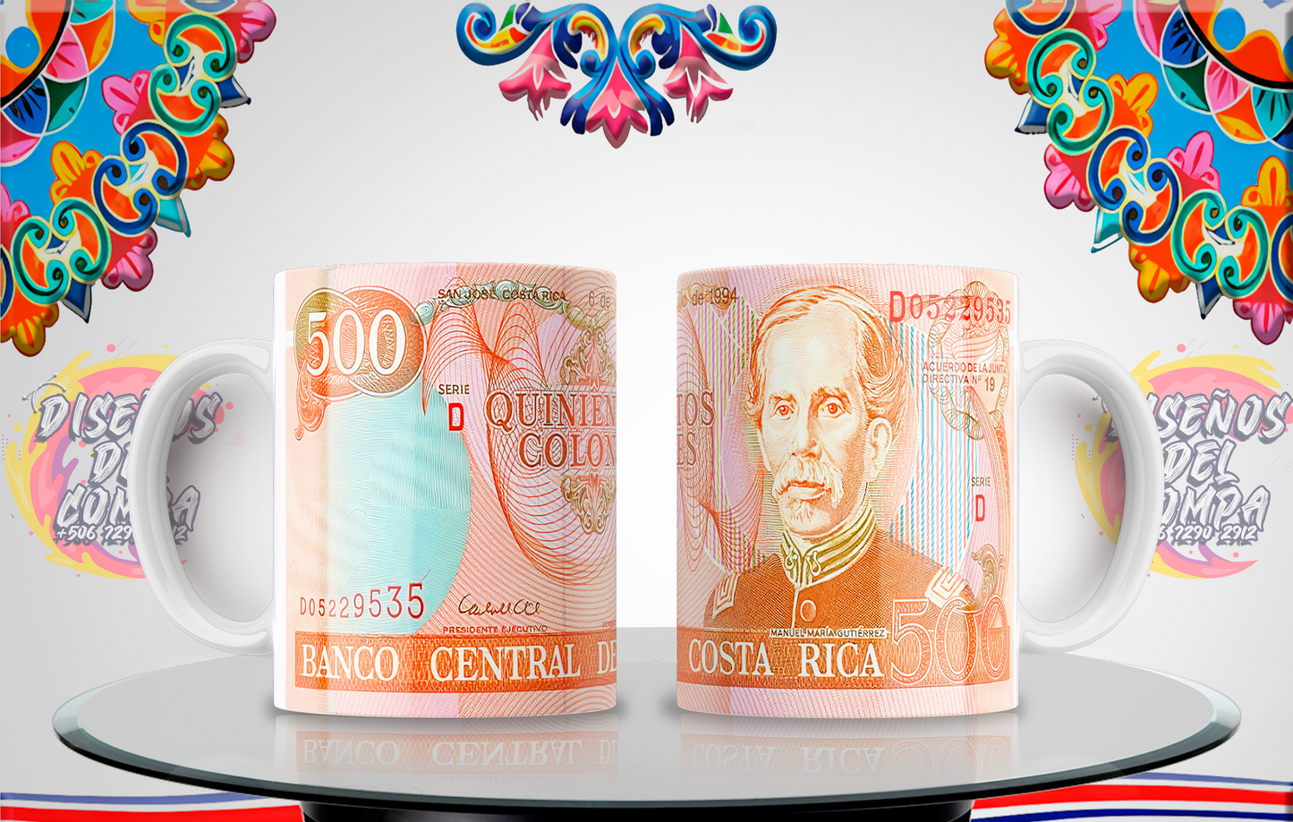 Cups, Old Banknotes, Costa Rica