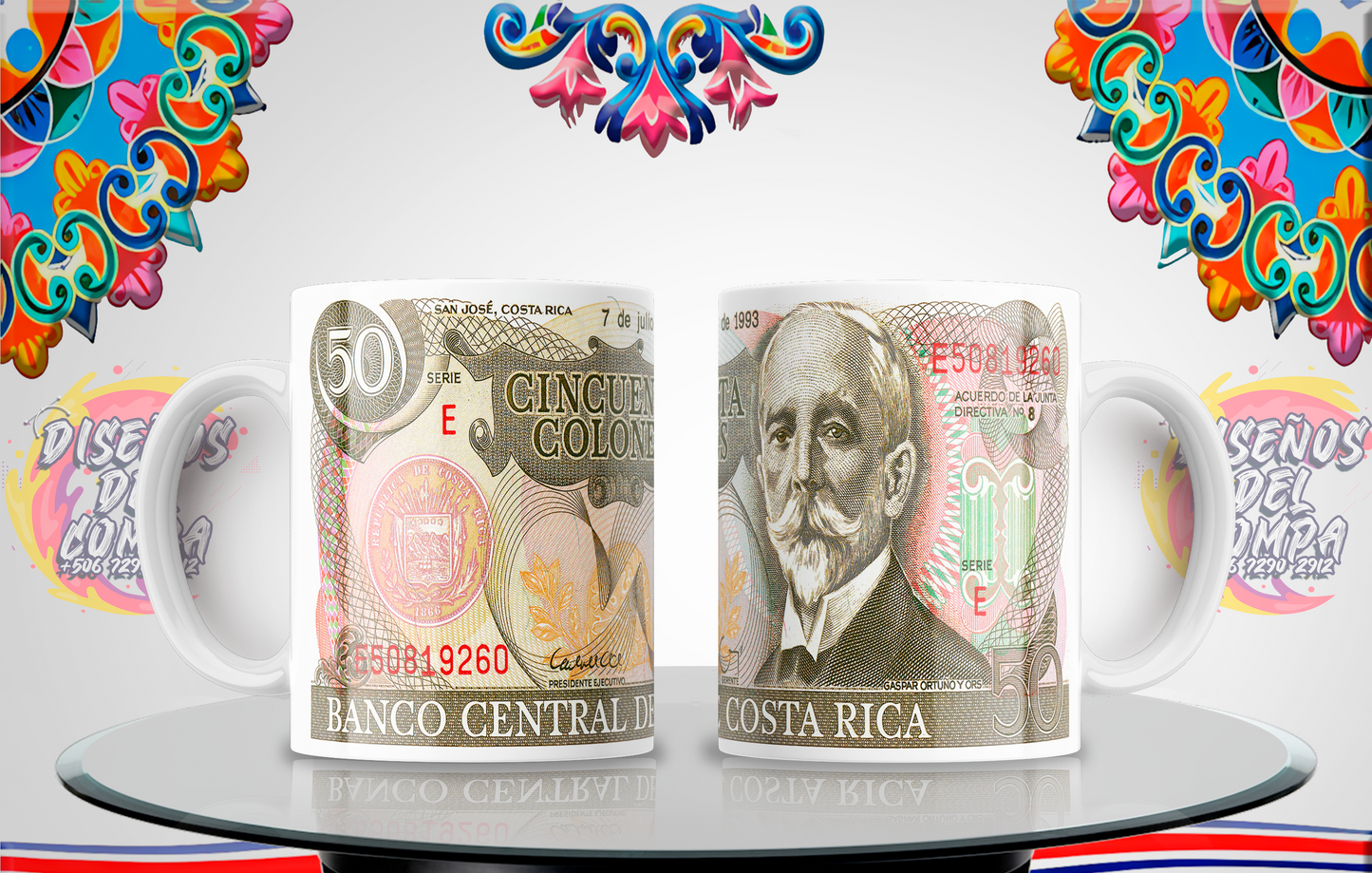 Cups, Old Banknotes, Costa Rica