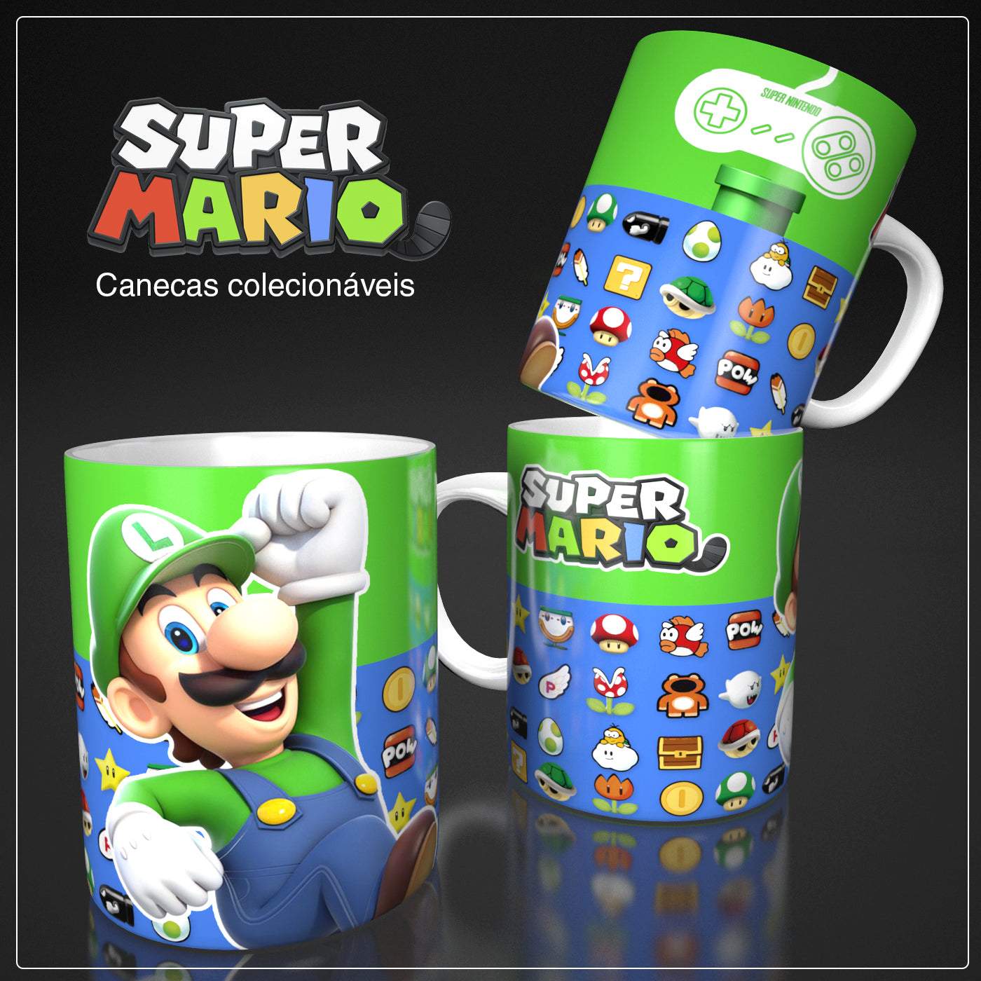 6 Tazas Mario Bros Control