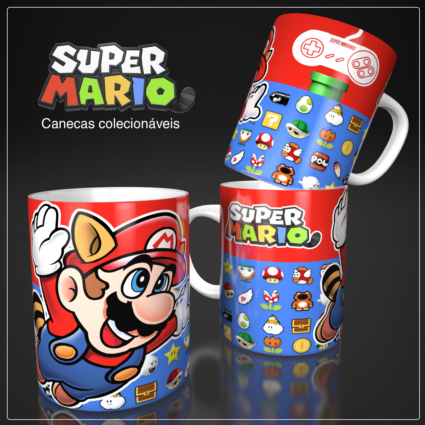 6 Tazas Mario Bros Control