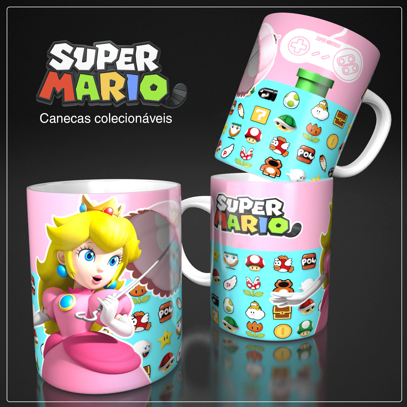 6 Tazas Mario Bros Control
