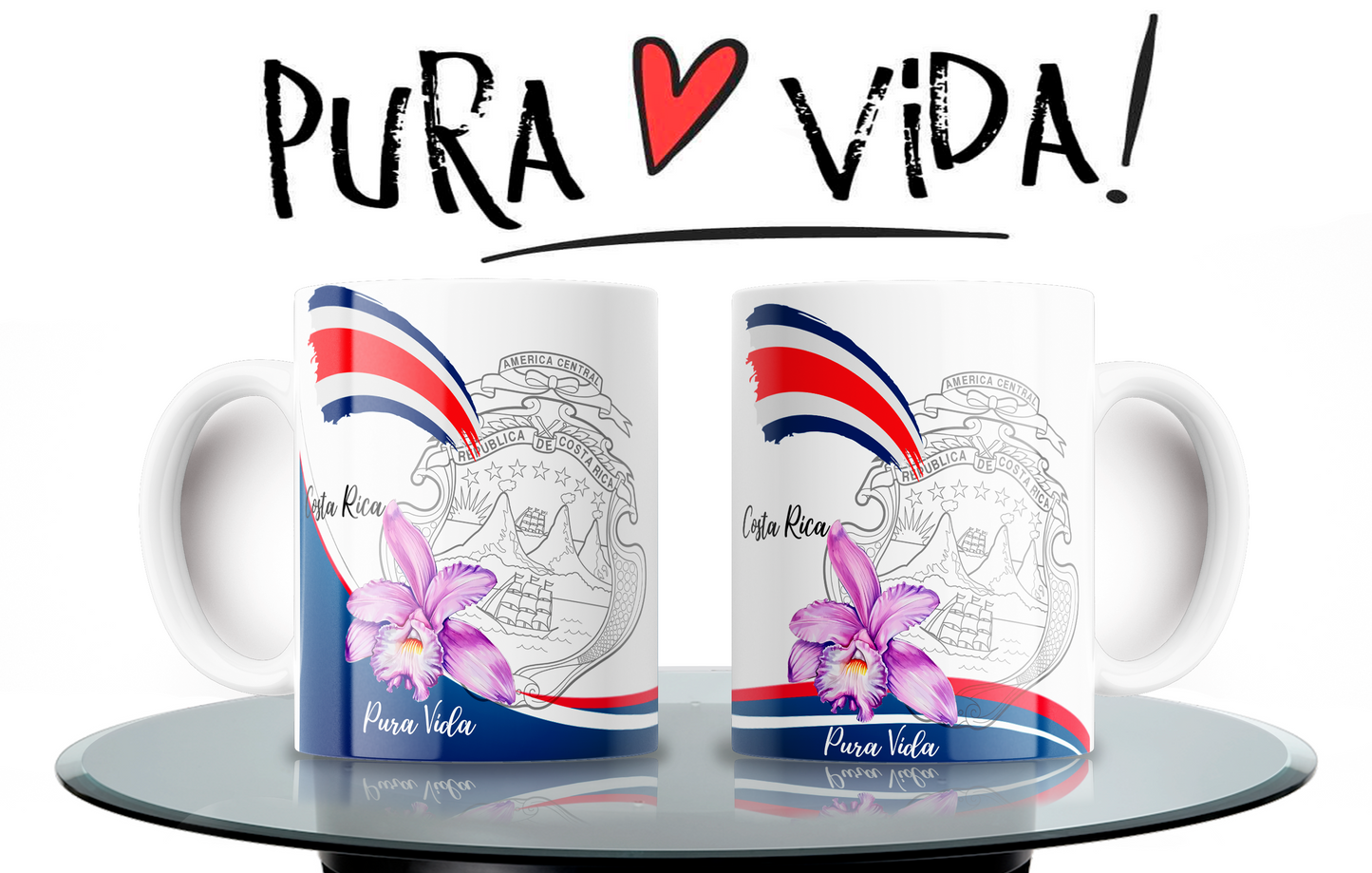 Shield & Purple Guaria Shirt + 2 Costa Rica Mugs