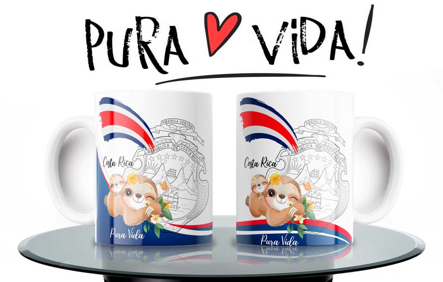 Costa Rica Shield & Sloth Shirt + 2 Mugs