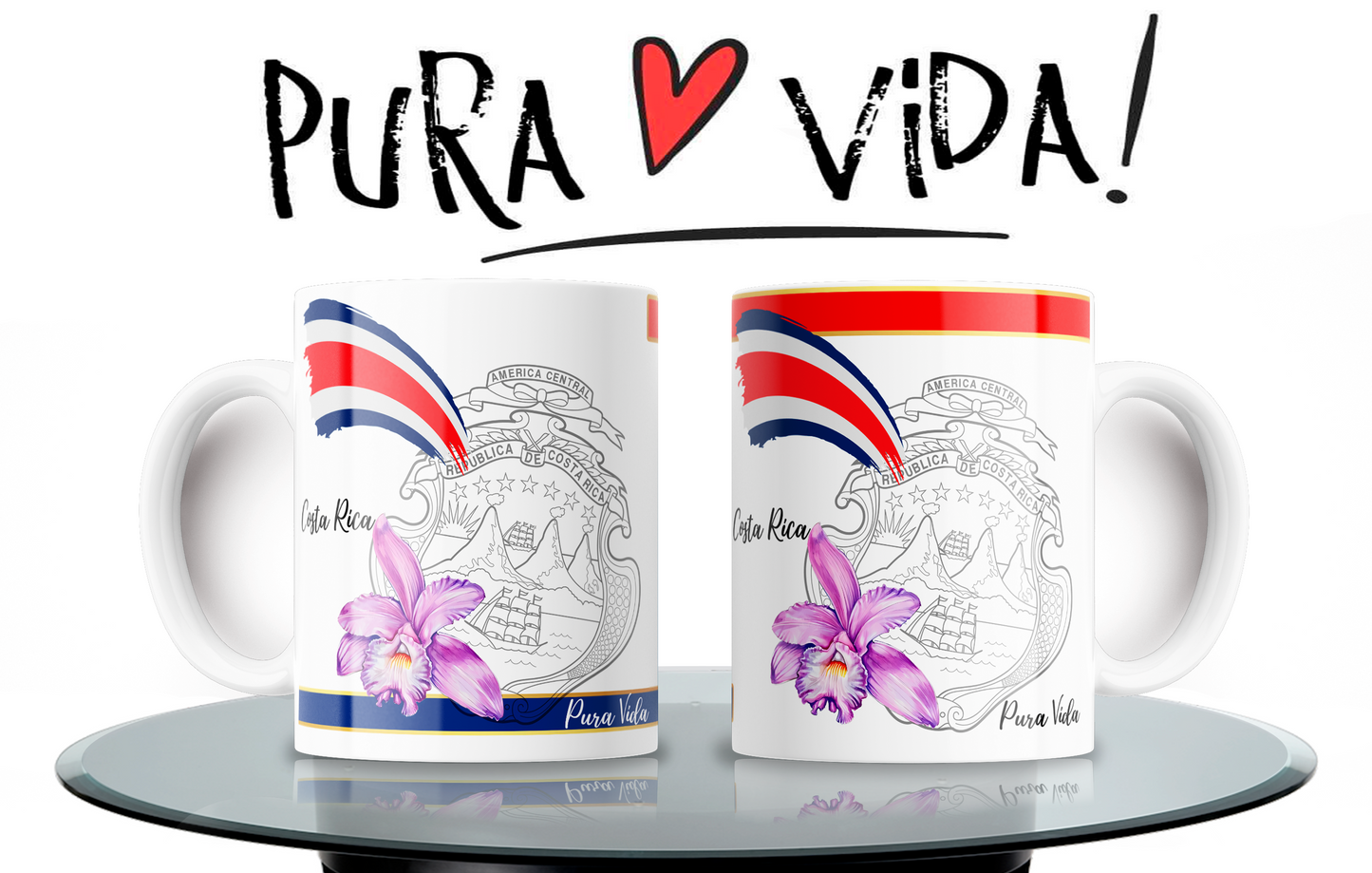 Shield & Purple Guaria Shirt + 2 Costa Rica Mugs
