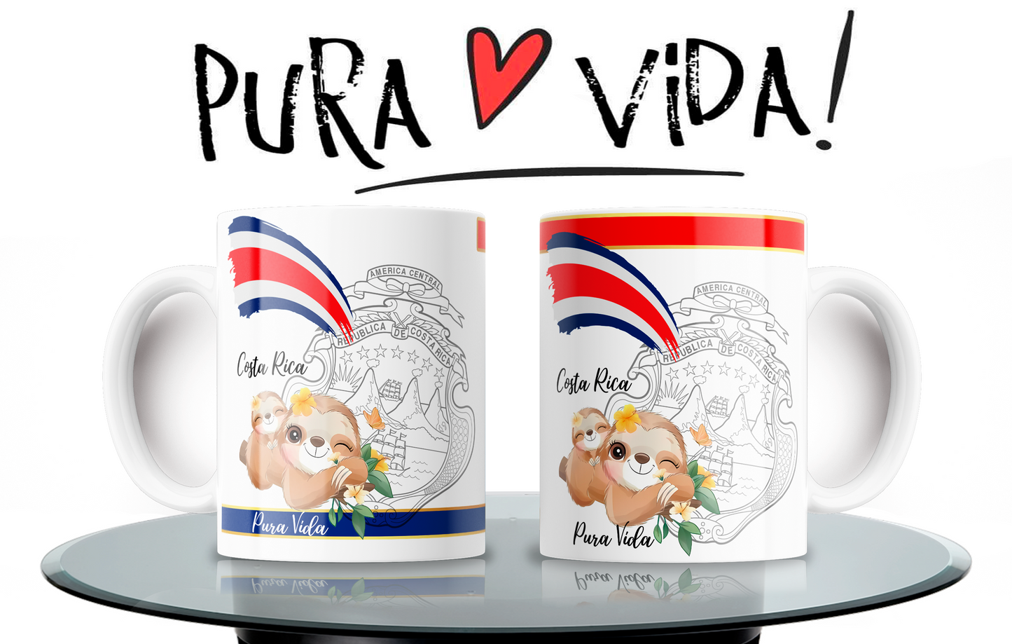 Costa Rica Shield & Sloth Shirt + 2 Mugs