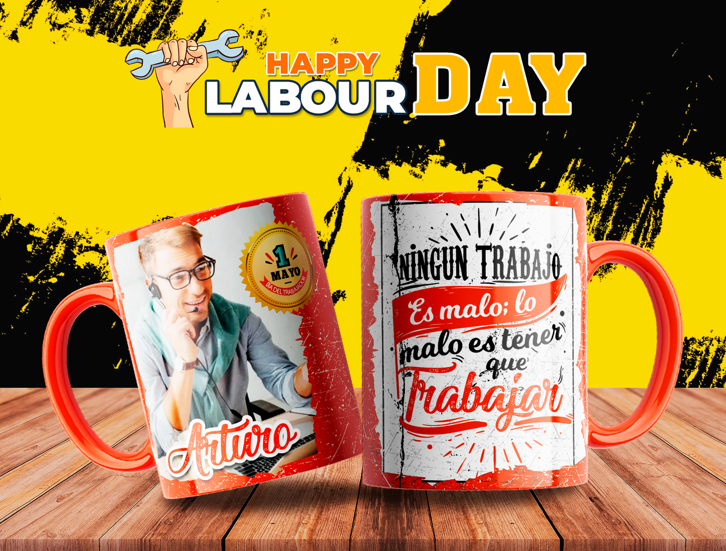 10 Tazas día del trabajador con foto
