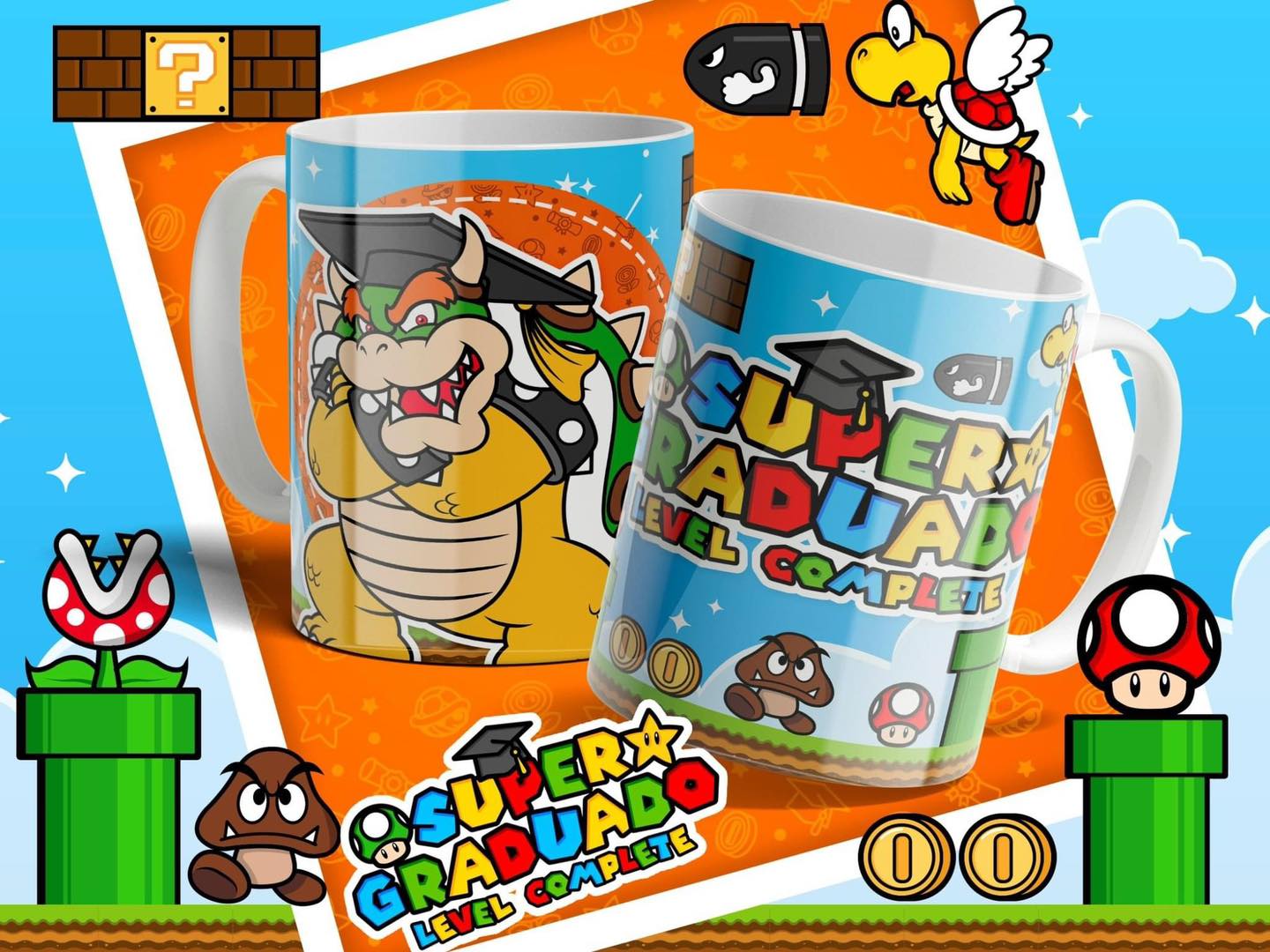 10 Tazas Mario Bros Graduados