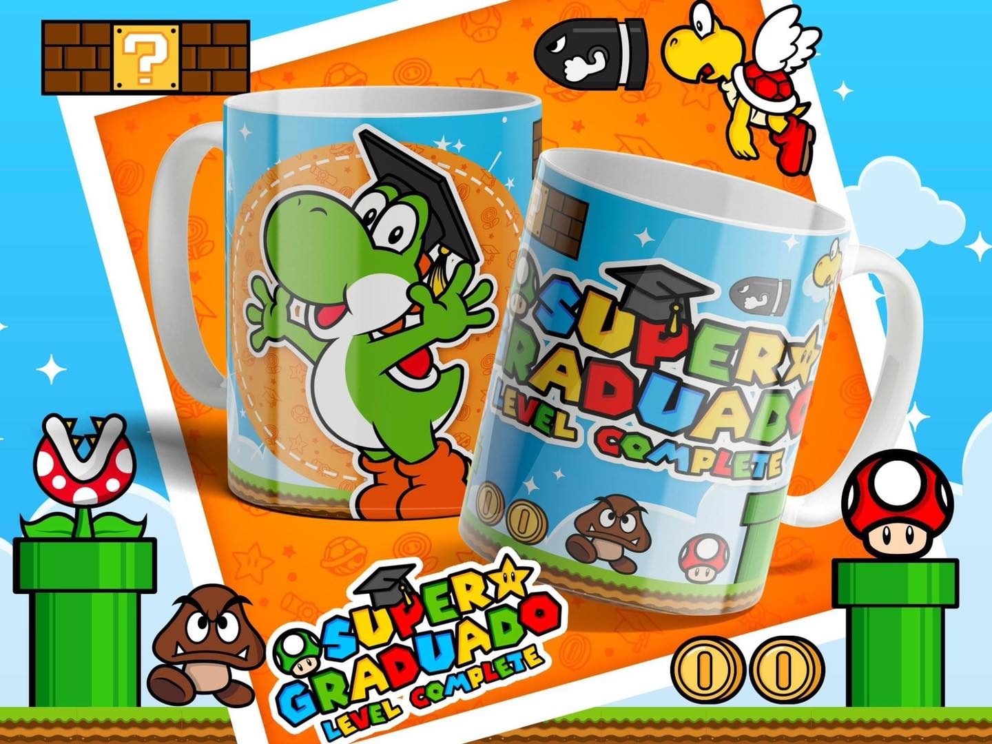 10 Tazas Mario Bros Graduados
