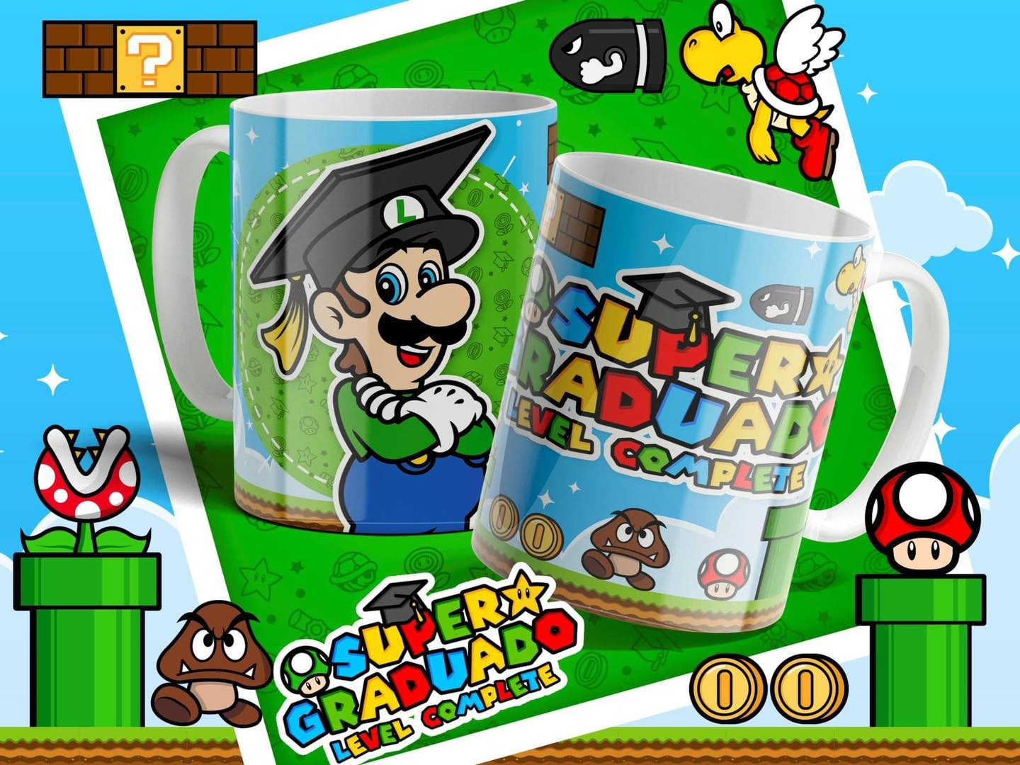 10 Tazas Mario Bros Graduados