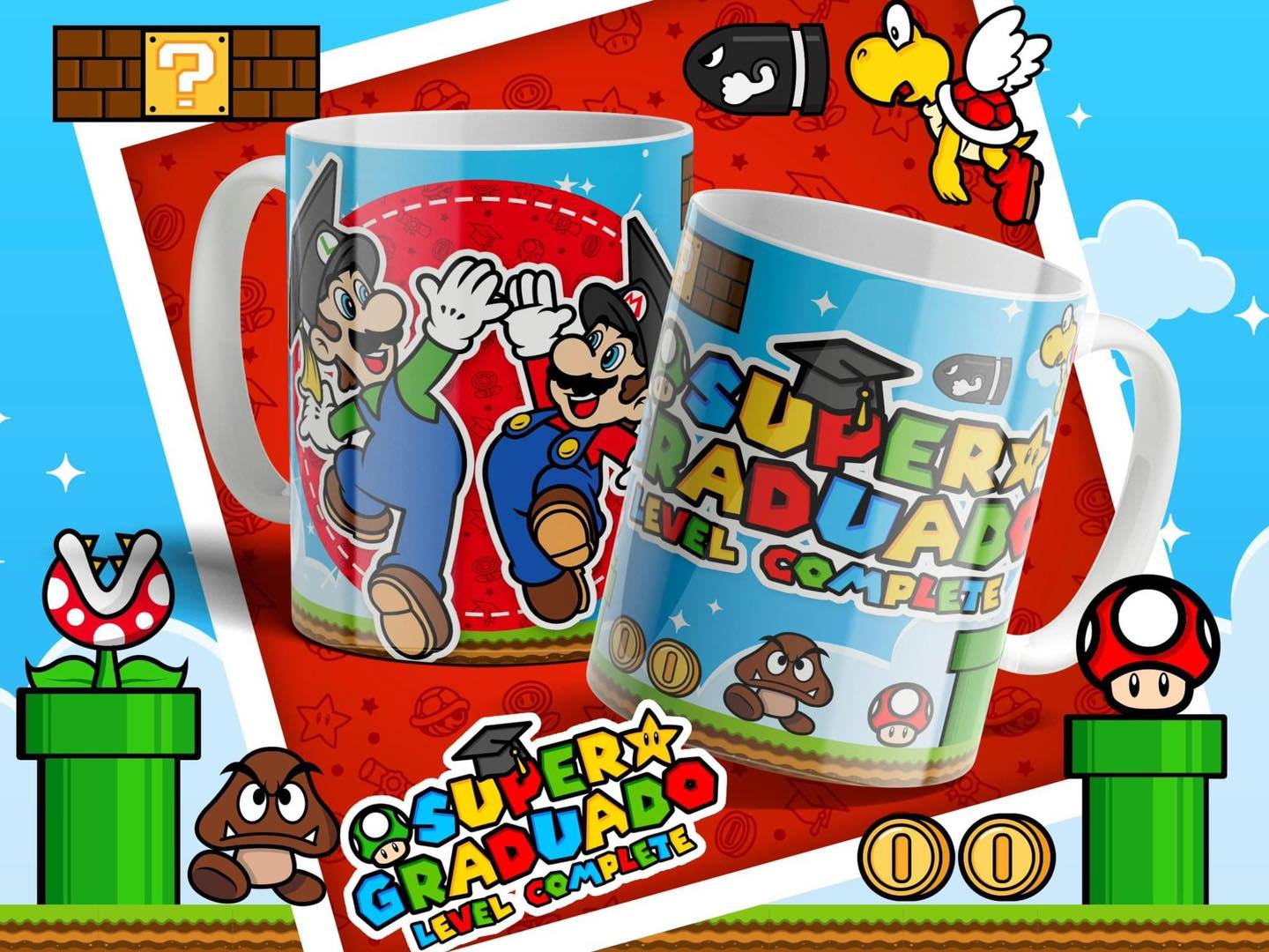 10 Tazas Mario Bros Graduados