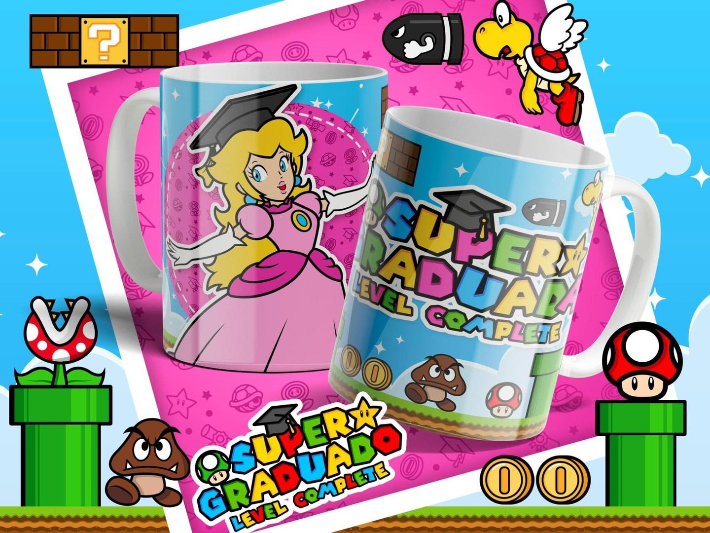 10 Tazas Mario Bros Graduados