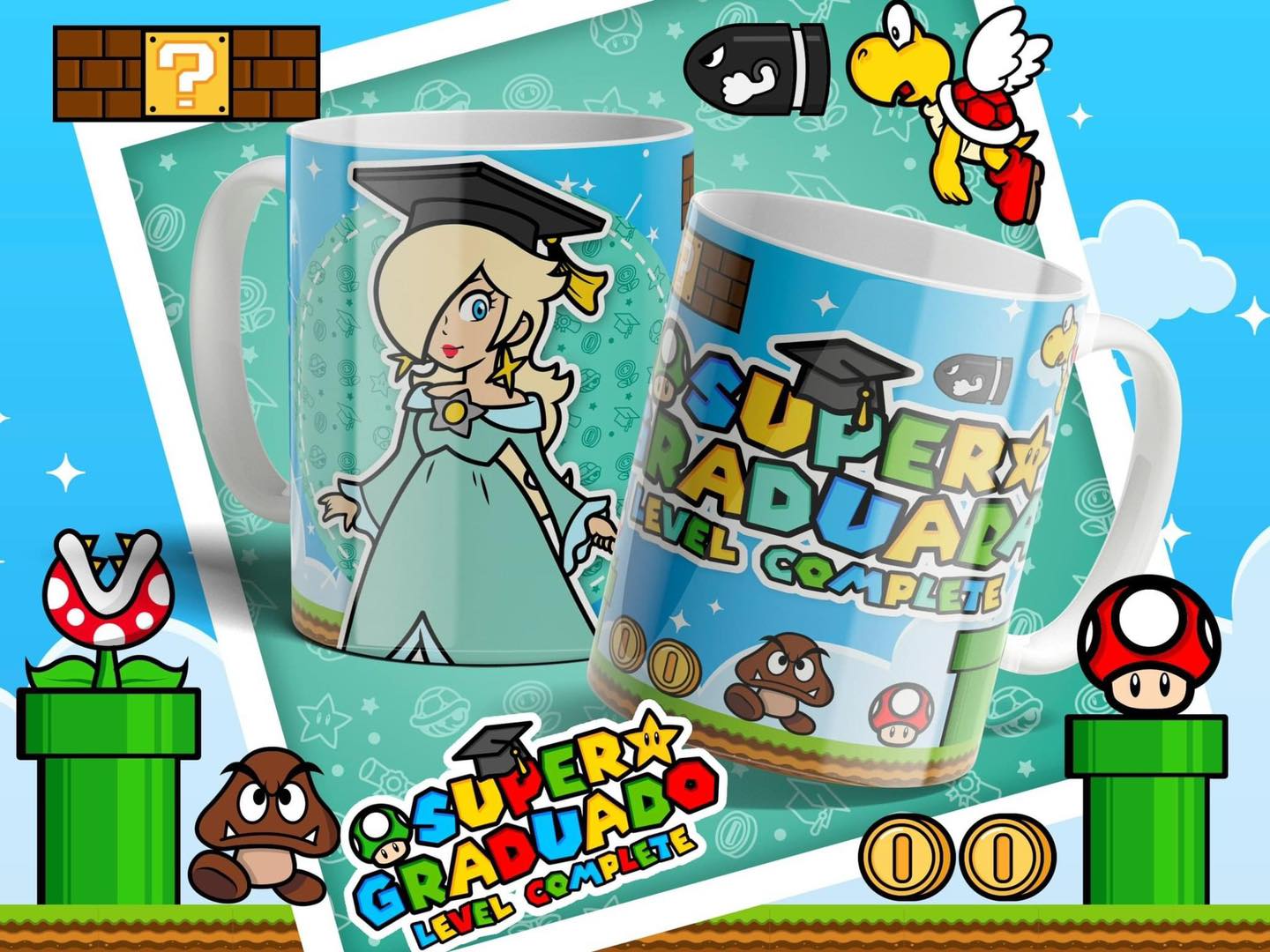 10 Tazas Mario Bros Graduados