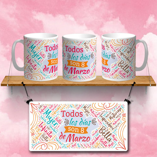 10 Tazas Día de la Mujer palabras y foto