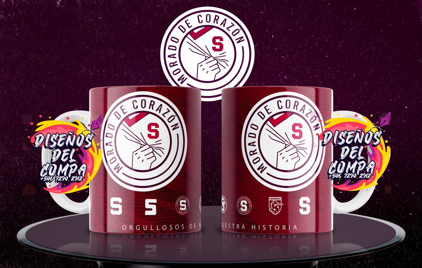3 Tazas Morado de Corazón