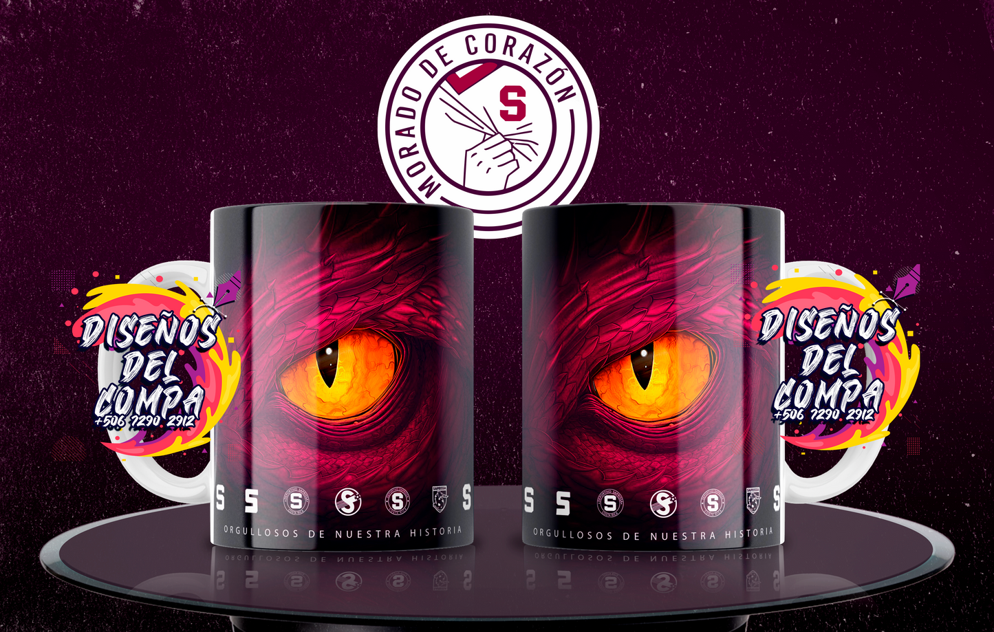 3 Tazas Morado de Corazón