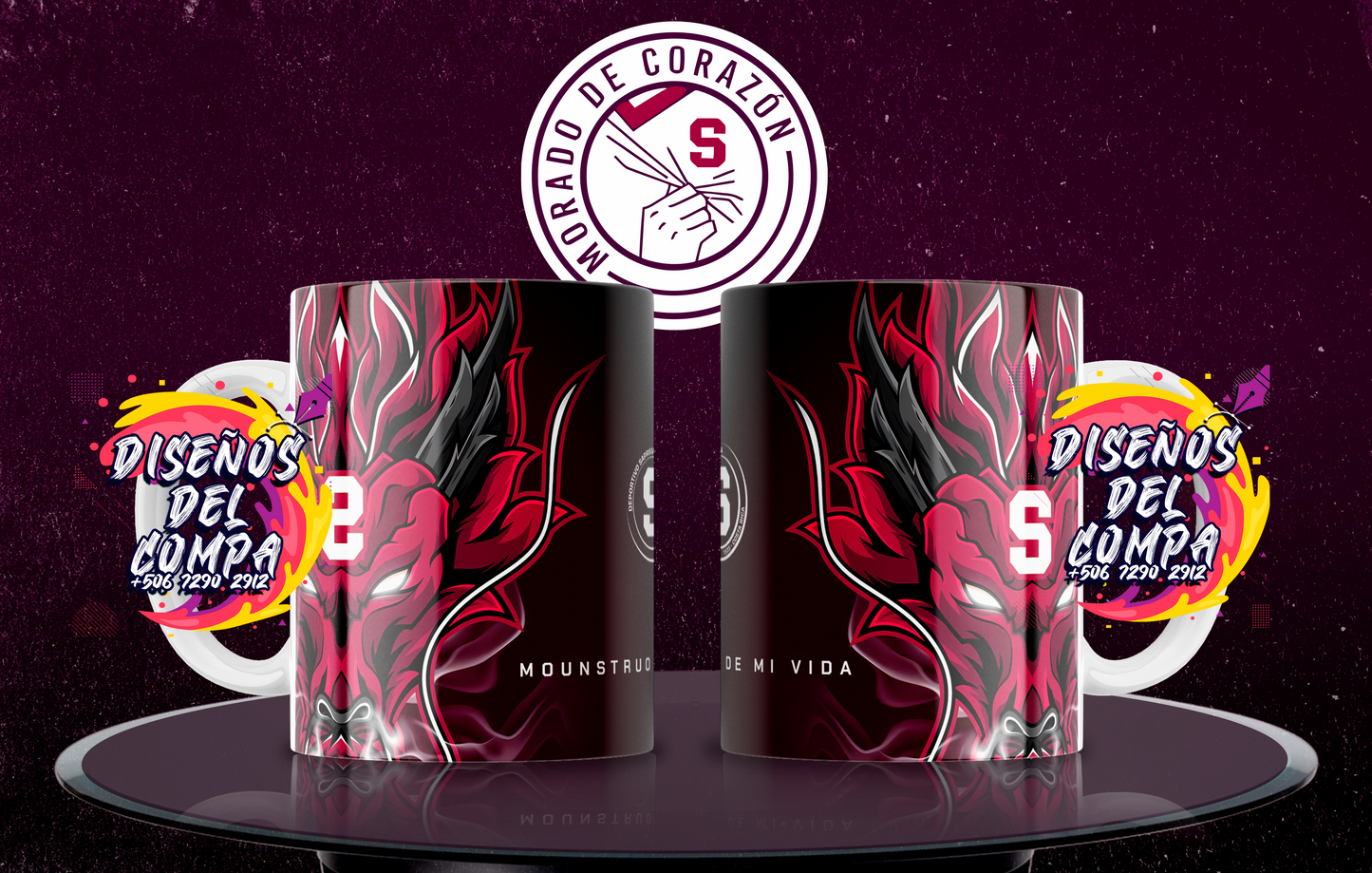 3 Tazas Morado de Corazón