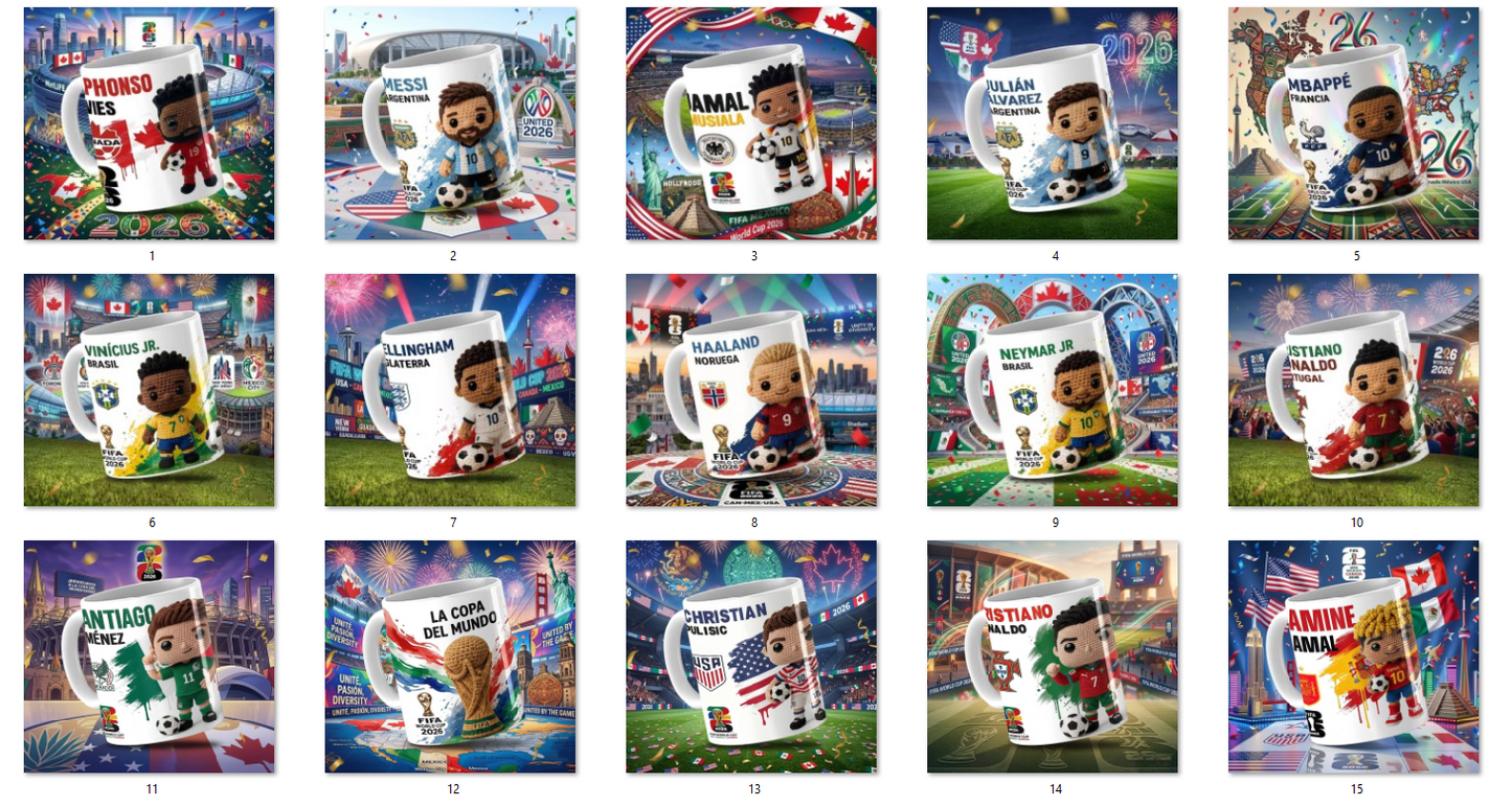 15 Tazas Jugadores Crochet Mundial